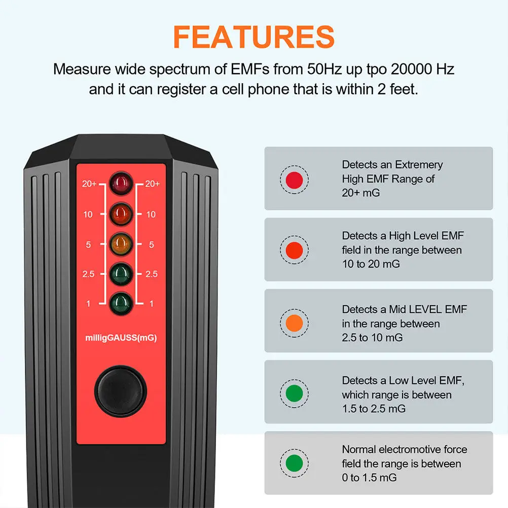 EMF 미터 방사선 ABS 소재 LED 표시기 가우스 미터 홈 오피스용 디지털 방사선 측정기
