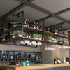 Ceiling Wine Glass Rack - 55.1in Hanging Wine Rack with Glass Holder and Shelf, 2 Layer Industrial Hanging Wine Bottle Holder 3