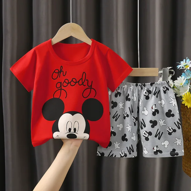 Conjunto de 2 piezas de ropa de Mickey para bebé, chándal para niños, traje de manga corta, camiseta y pantalones cortos, trajes de Disney de 1 a 4 años - Imagen 2