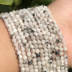 Natural Dark Blue Sapphire Stone Beads - Micro Faceted Round Loose Beads for Jewelry Making, Bracelet Crafting Supplies, 15 - Inch Strand (Black Spot Moonstone)