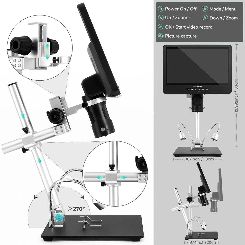 Andonstar Trinocular HDMI USB Digital Microscope AD249SM 2000X 10.1" IPS LCD for Electronics Soldering Tool for PCB Solder Check 6