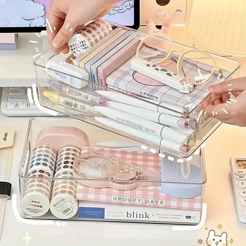 Acrylic Desktop Storage Box Is Easy To Install, Transparent Organizing Box Can Be Stacked with Shelves for Office Desk Supplies 2