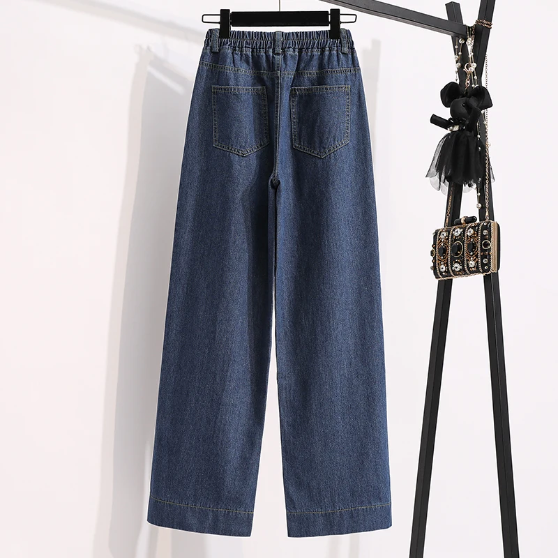Jeans Grande Taille 2026 Printemps Automne Taille Haute Coupe Droite Pantalon Ample Décontracté Femme avec Poches