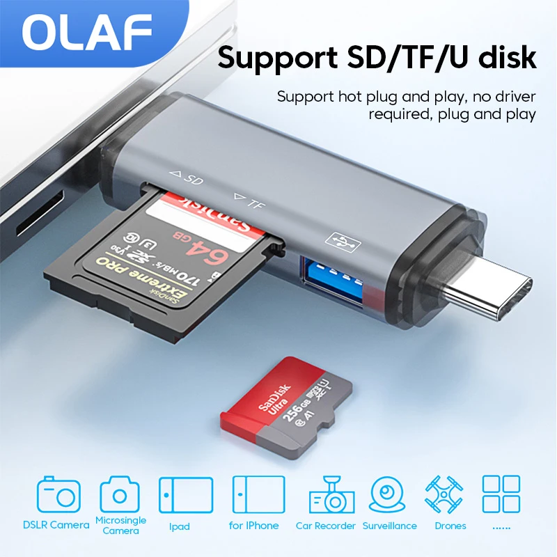 

Адаптер 6 в 1 с Micro USB Lightning на Type C USB 3,0 2,0 OTG, устройство для чтения TF SD карт, кардридер, конвертер для iPhone, iPad
