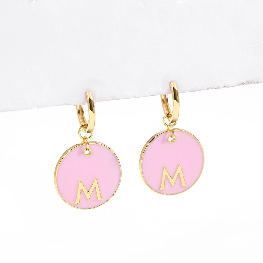 2025 New Sweet Love Heart Drop Earrings for Women Girls Round Circle Enamel Letters Korean Fashion Statement Wedding Jewelry
