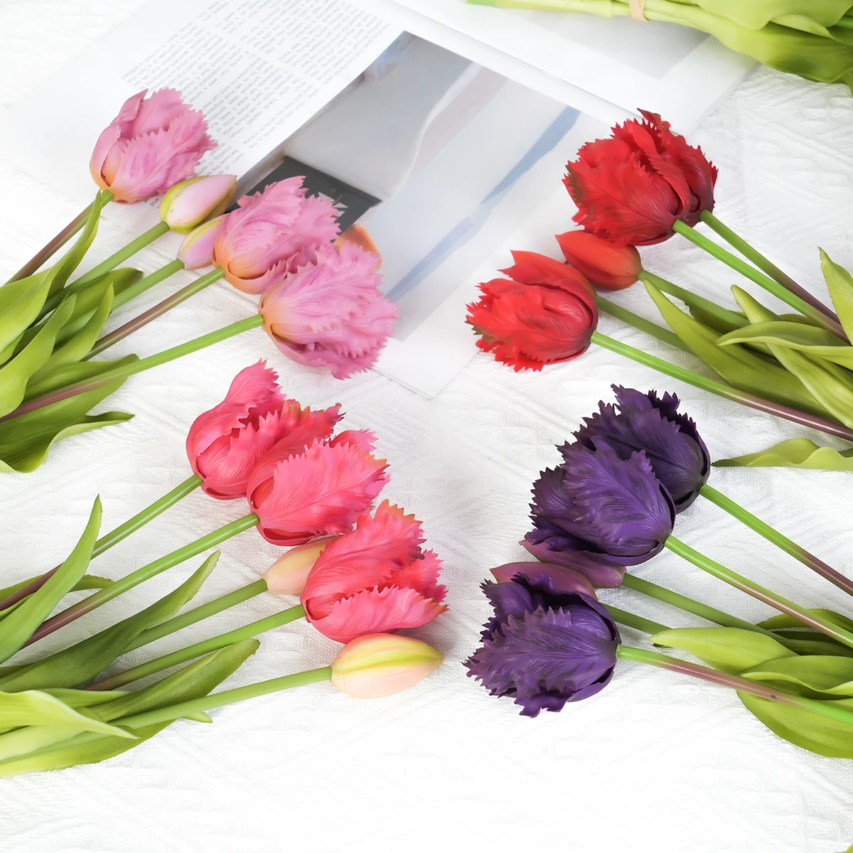 ByNGSDCC Fiori Artificiali di Tulipani Finti, 3 Pappagallo Realizzati con Fiori Seta e aste plastica(Purple