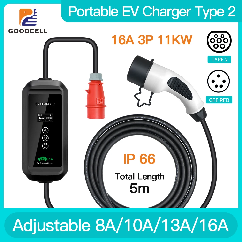 Goodcell Cee Plug Iec62196-2 Caricatore Per Veicoli Elettrici Wallbox 11Kw 16A Caricatore Portatile Ev Trifase Type2 Evse Scatola Di Ricarica