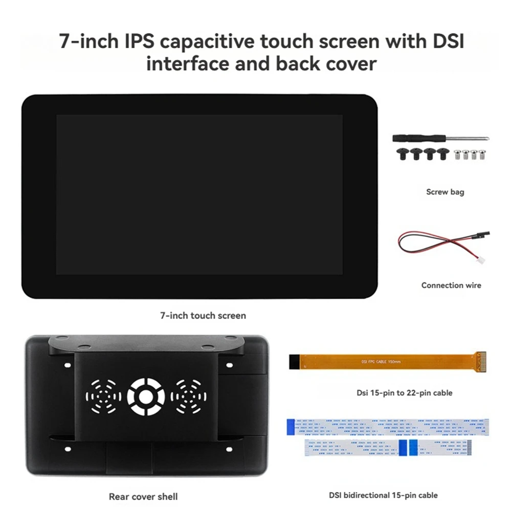 라즈베리 파이 7인치 DSI IPS 1024X600 디스플레이 터치 스크린 (라즈베리 파이 5용 케이스 포함, 정전식)
