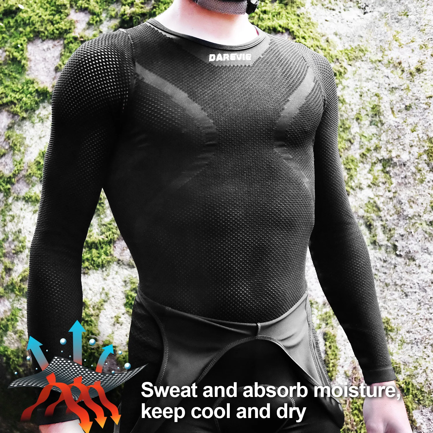 Cycling Jersey Compress Base Layer Full Sleeve Underwear for cycling jersey cycling undershirt cycling vest Cycling Jersey Breathable Fishnet Shirt Seamless Bike Vest DAREVIE