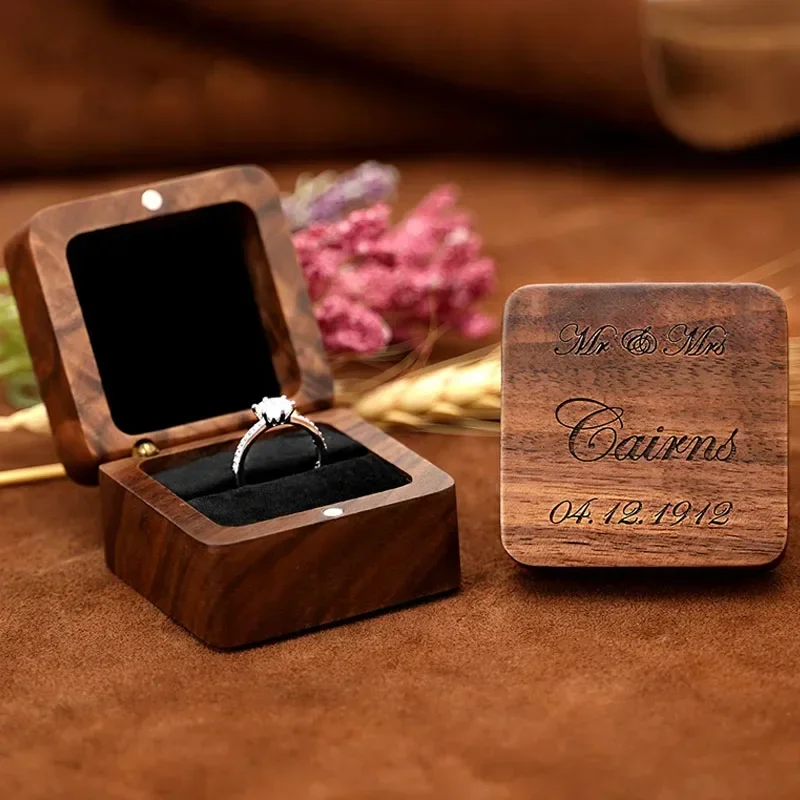 thumbnail image 2 of Wooden Mr & Mrs Ring Box - Rustic Wedding Ring Case For Ceremony & Engagement 2 of 9