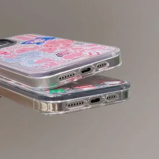 Transparent Border Silver Quicksand Cute Beaver iPhone 12 13 14 15 Pro Max Case - Protective iPhone Case