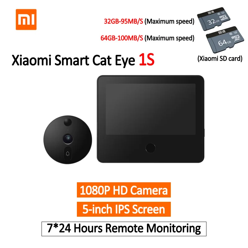 

2022 New Xiaomi Smart Cat-eye 1S 1080P HD Camera Add 32G 64G SD Card Wireless Video Intercom Doorbell for Home Security Original