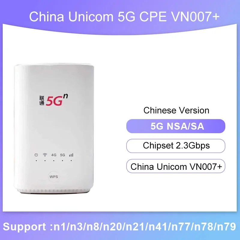 Originale China Unicom 5G Cpe Vn007 + 2.3Gbps Wireless Cpe Pro Con Supporto Per Scheda Sim 5G Nsa/Sa Nr N1/N3/N8/N20/N21/N41/N77/N78/N79