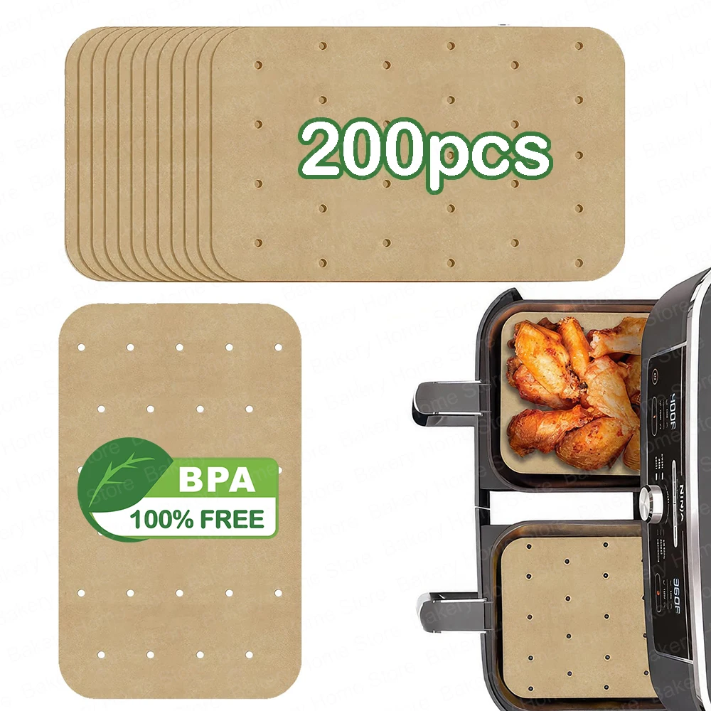 200PCS Air Fryer Disposable Perforated Parchment Paper Liners Non-Stick Baking Paper Mat For Ninja AF400UK AF300UK Tower Salter
