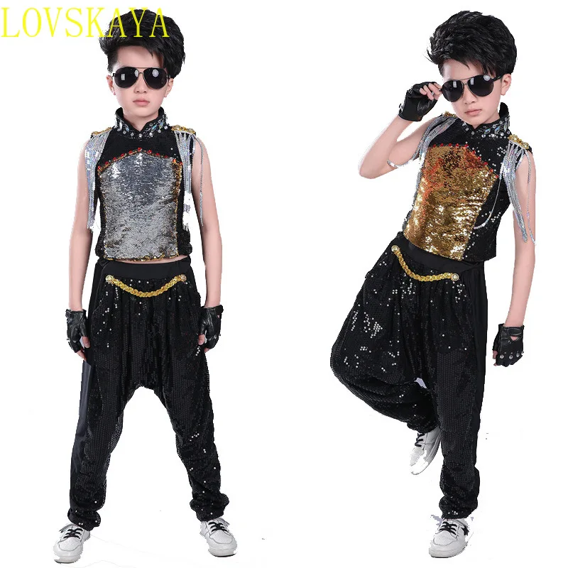 

Children's Modern Dance Drum Sequins Costume Boys Girls Hip Hop Clothes Toddler Jazz Dance Performance Outfits Stage Clothing