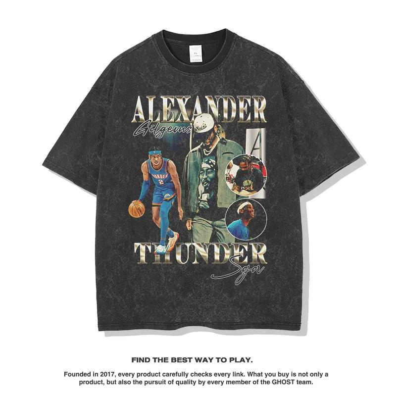

Basketball ball-game star Alexandria Short Sleeve T-shirt Sports Trend Heavyweight Large Loose Fit Round neck comfortable