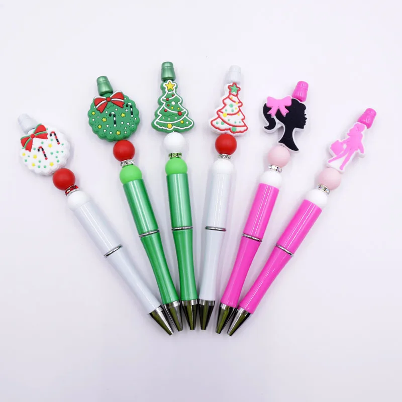 

60PCS DIY Bead Ballpoint Pens Father ChristmasSilicone Beaded Pen Colorful Plastic Multifunctional Ballpoint Pen