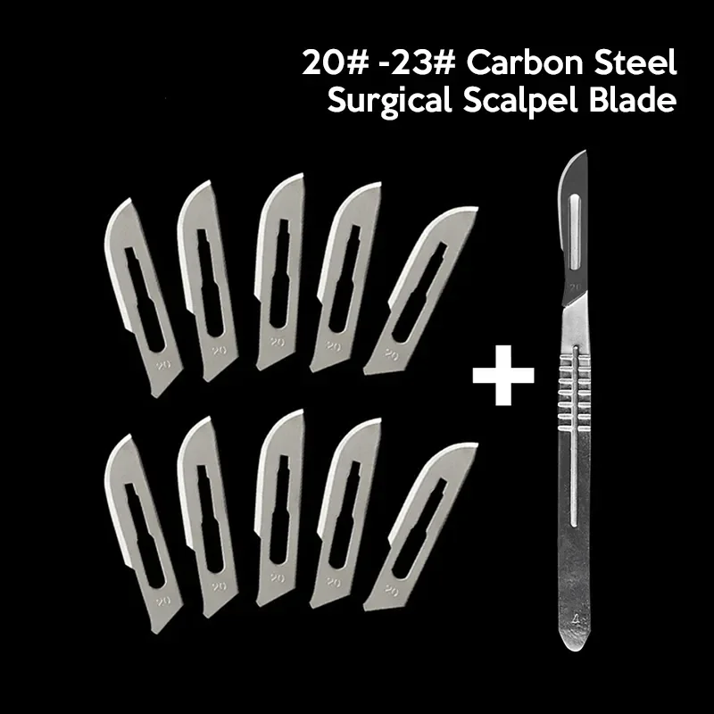 Carbon Steel Carving Metal Scalpel Blades 20# 23# Handle Scalpel DIY Cutting Repair Animal Surgical Knife Tool Kits Box Non Slip