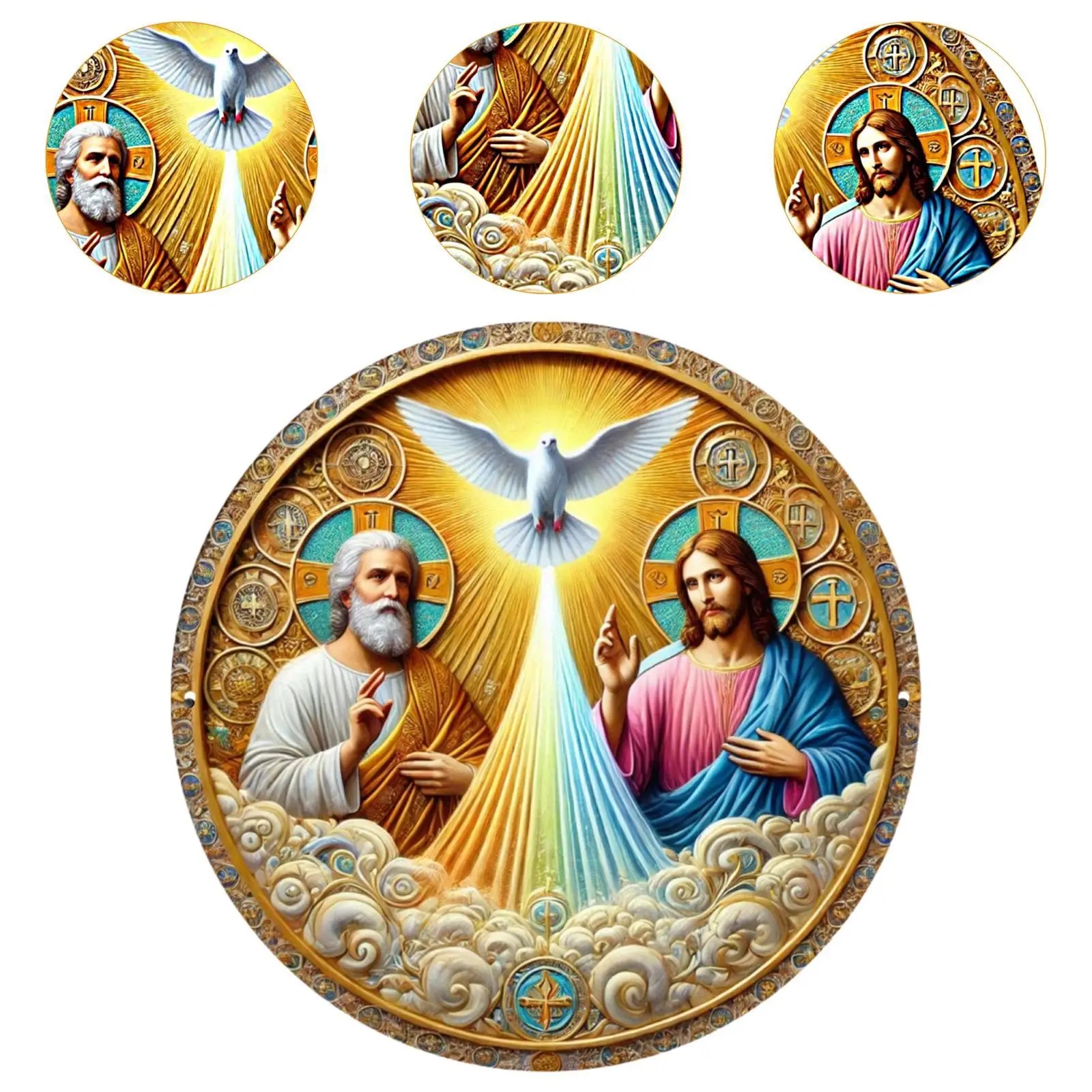 Jesus Round Wall Sign Wall Plaque Door Hanger Rustic Decor Hanging Decoration for Door Holiday Winter Indoor Outdoor
