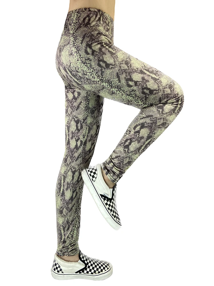 

YGYEEG New Arrival Female Clothing Khaki Snake Pattern Leggings Slim Stretch Women Trouser High Waist Sports Fitness Yoga Pants