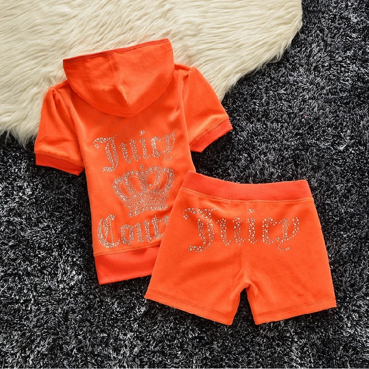 Hot Summer Juicy Coutoure Tracksuits Womens 2pcs Leisure Outfits Velet Oversized T-shirts High Waist Shorts Candy Color Clothing shorts co ord