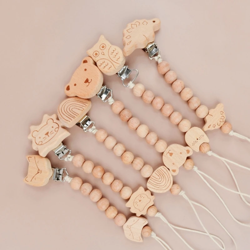 

Animal Shape Beech Baby Pacifier Clip Wooden Round Beadsd Anti-Drop Baby Nipple Chain Dummy Holder Soothe Nursing Teething Toy
