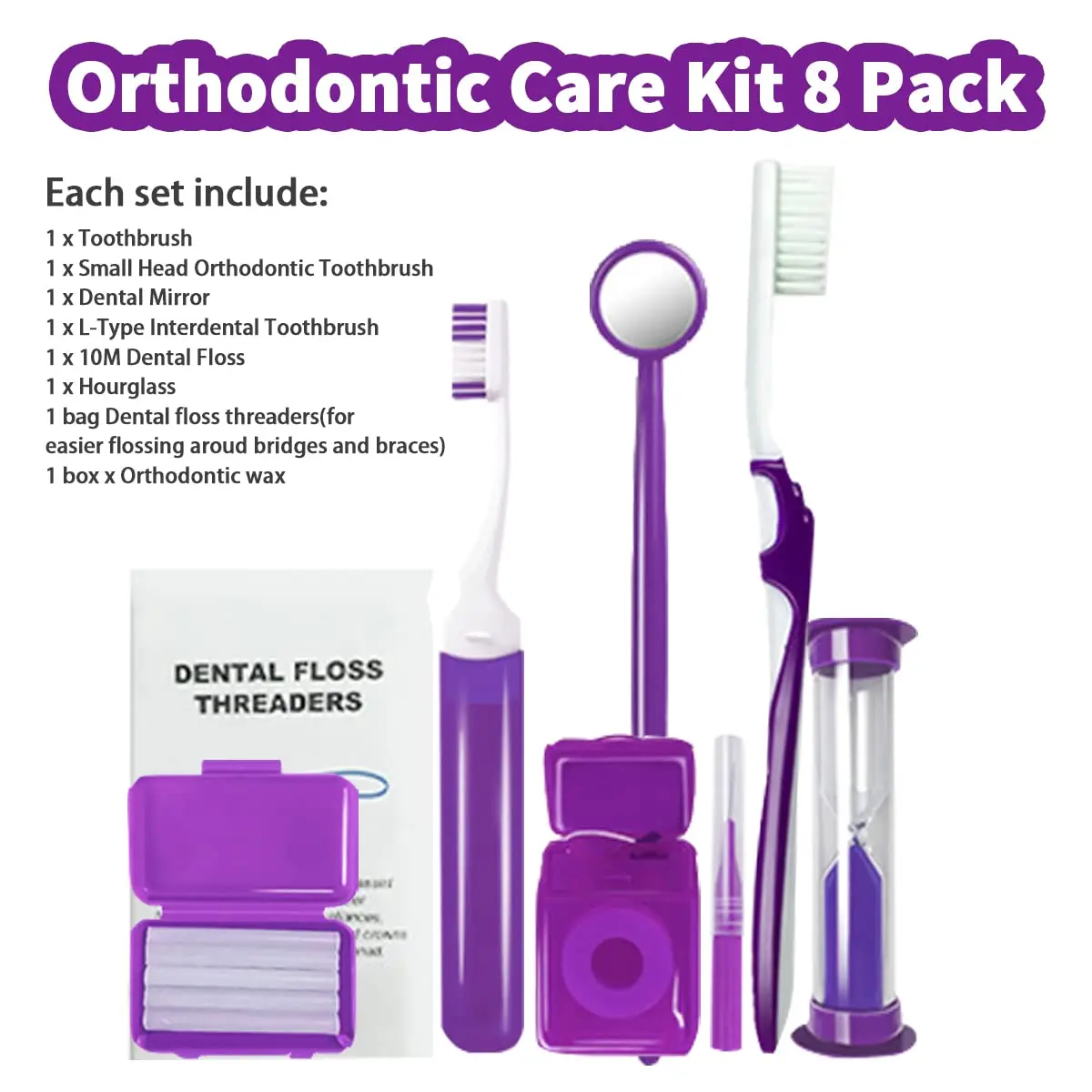 Braces Cleaning Kit for Teeth, Portable Orthodontic Toothbrush Kit Oral Care Dental Travel Kit Interdental Brush Dental Wax 8pcs