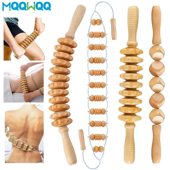 Wooden Curved Massage Roller Stick Wood Therapy Massage Tools Maderoterapia Kit for Body Shaping, Anti-Cellulite, Muscle Release