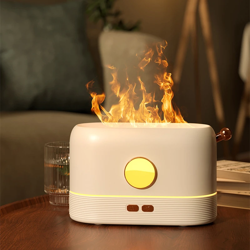 200ml Flame Humidifier Three Color LED Light Air Humidifier Smart Timing Electric Aromatherapy Diffuser Simulation Fire Effect nite light