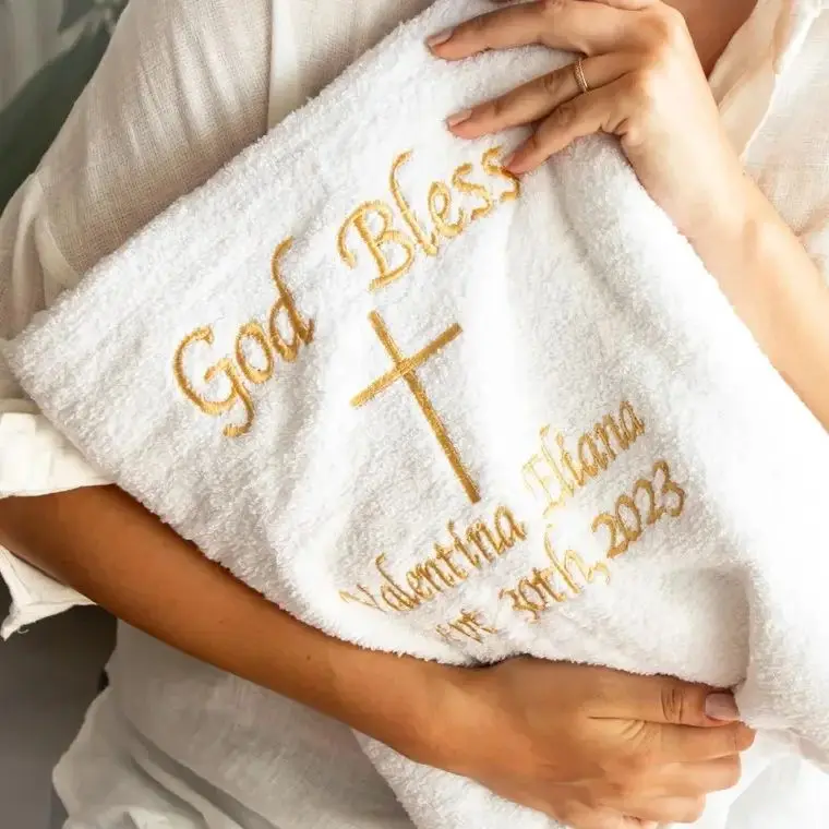 Personalized Baptism Towel Embroidery on Christening Towel Baptism keepsake Personalized religious gift ,Baby receiving towel