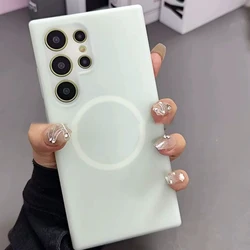 Fluorescent Green Jelly Liquid Silicone Magnetic Phone Case with Soft Cover - S24 Ultra (Light Cyan)
