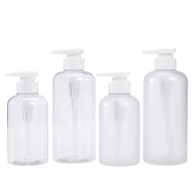 

Wholesale 300/500MLTransparent Lotion Bottle Pressure Pump Shampoo Shower Gel Separately Bottled Frosted Plastic Shampoo Bottle