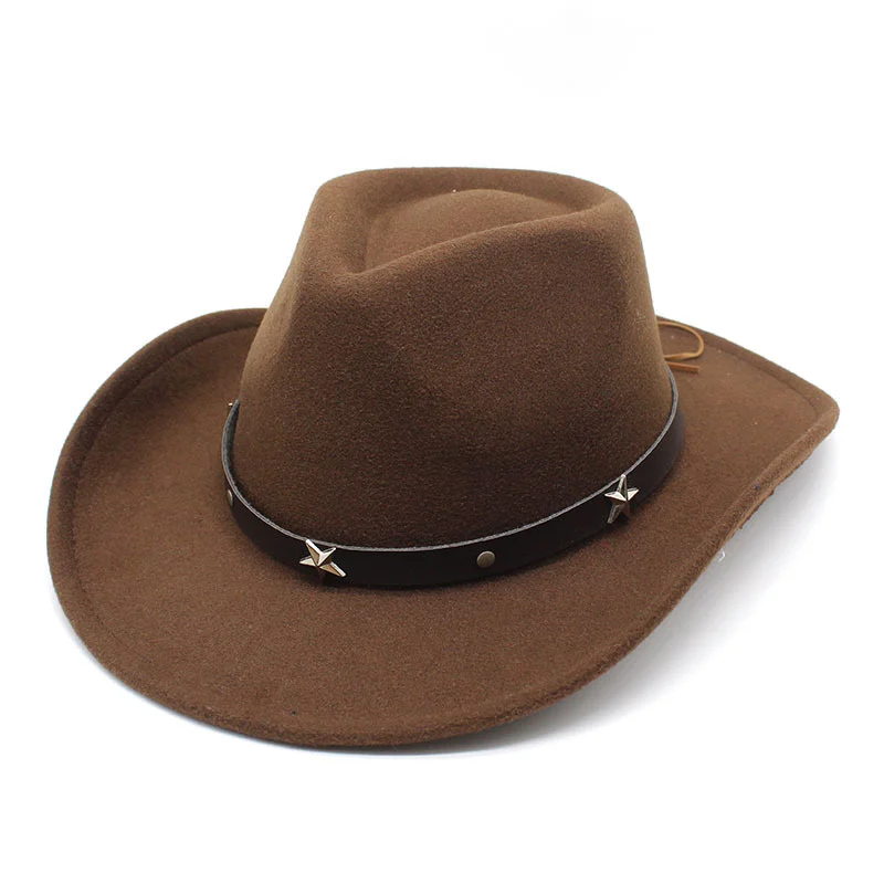 

Fashion Men's Woolen Western Cowboy Bucket Jazz Hat Pentagram Couples Curled Hip Hop Caps For Men