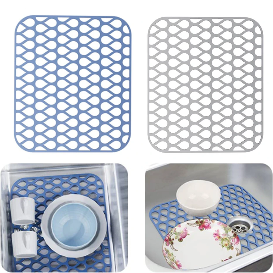 Kitchen Silicone Sink Mat Sink Drain Pad Mat Grid Fitting Foldable Sink Protector Tableware Storage Pad Quick Drain Mat