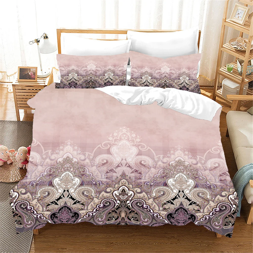 

Retro Pink Bohemia Boho Nation Paisley Polyester 3pcs Bedding Sets Decor Single Double Bed Duvet Cover Set and 2pcs Pillow cover