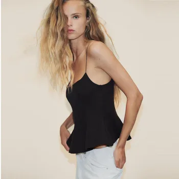 Women's casual blouse - Spring/Summer style. Elastic shoulder straps. Round neckline. Sexy design. Slim fit. Valentine's Day sty 1