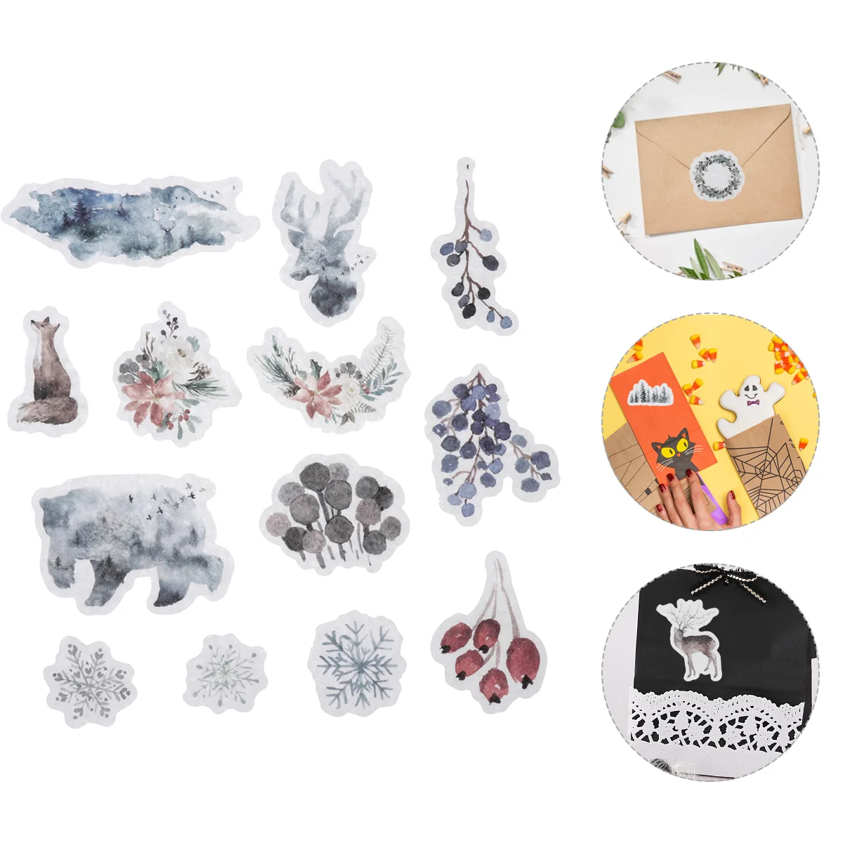 

80Pcs Watercolor Winter Ornament Stickers Watercolor Vinyl Sticker for Scrapbooking, Album, Diary, DIY Crafts Beautiful