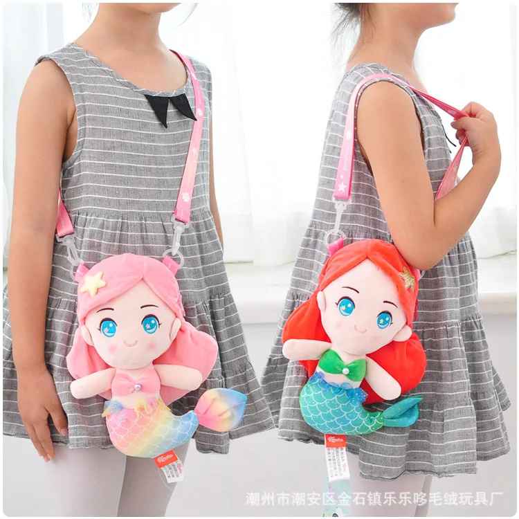 Cute Toddler Crossbody Bag Plush Cartoon Mermaid Mini Doll Travel Backpack for Kindergarten Preschool Girls  2-6 Years