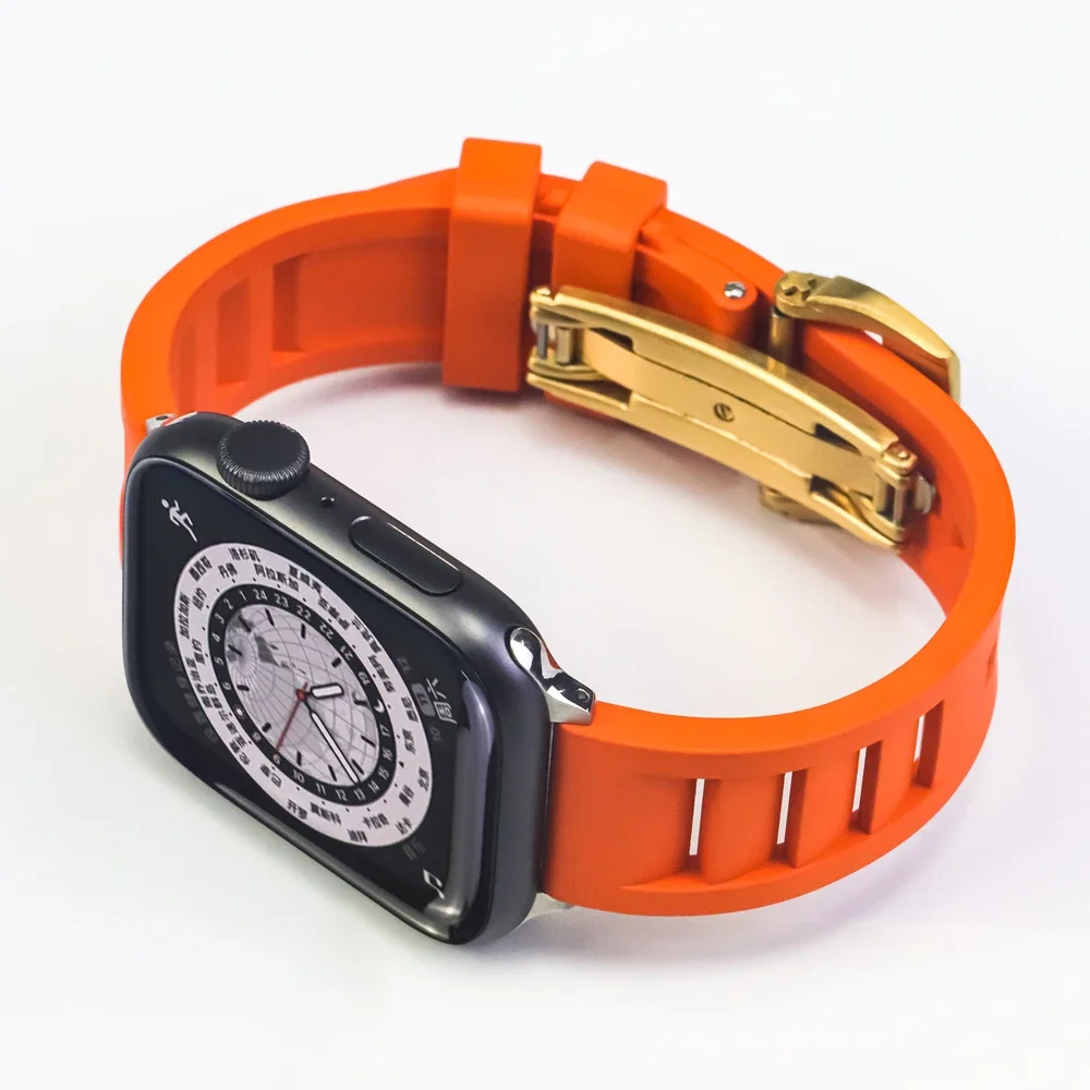 Breatheable Rubber Strap for Apple Watch Ultra 2 9 8 7 6 5 Band 49mm 45mm 44/41mm Watchband Steel Butterfly Buckle Replacement