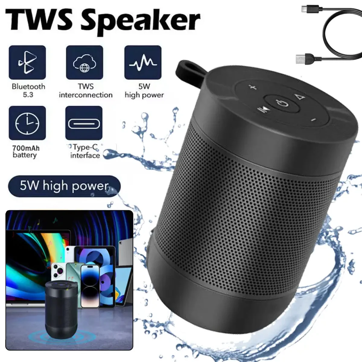 Mini Bluetooth 5.3 Speaker Wireless with HD Stereo Sound IP65 ...