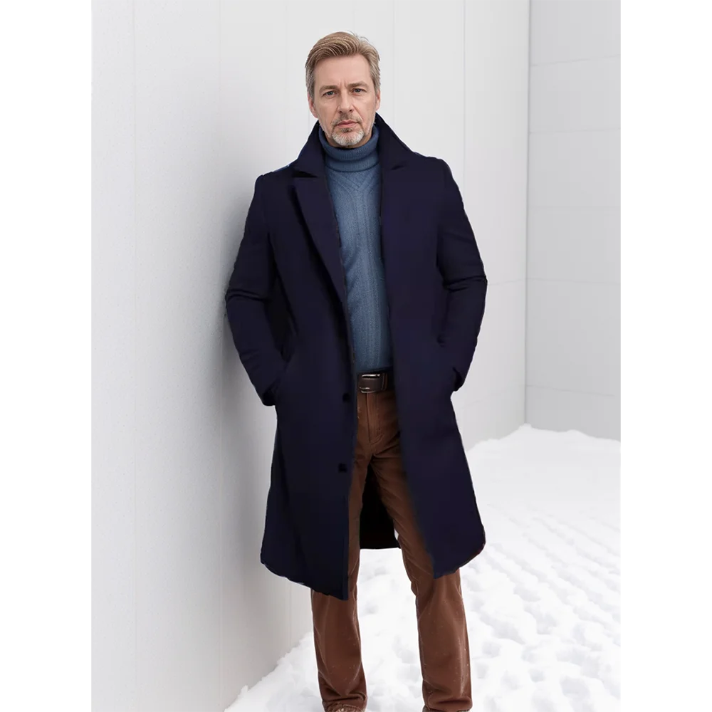 New men's coat warm mid-length solid color autumn and winter coat youth daily men's coat 3
