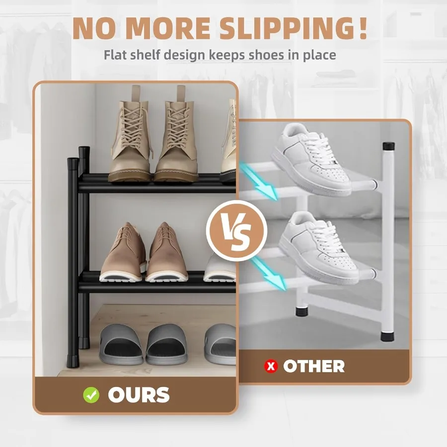 Long Expandable Shoe Rack 12 Pairs Metal Wide Stackable Shoe Rack Adjustable Shoes Shelf Freestanding Shoes Organizer for Close