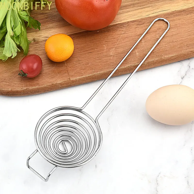 Portable Spiral 304 Stainless Steel Egg White Separator Wire Extension Handle Protein Egg White Yolk Separator Hot Pot Fence Egg Separator