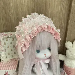 Chic Lolita Pink Lace Bow & Pearl Headband Hair Accessory (Pink)