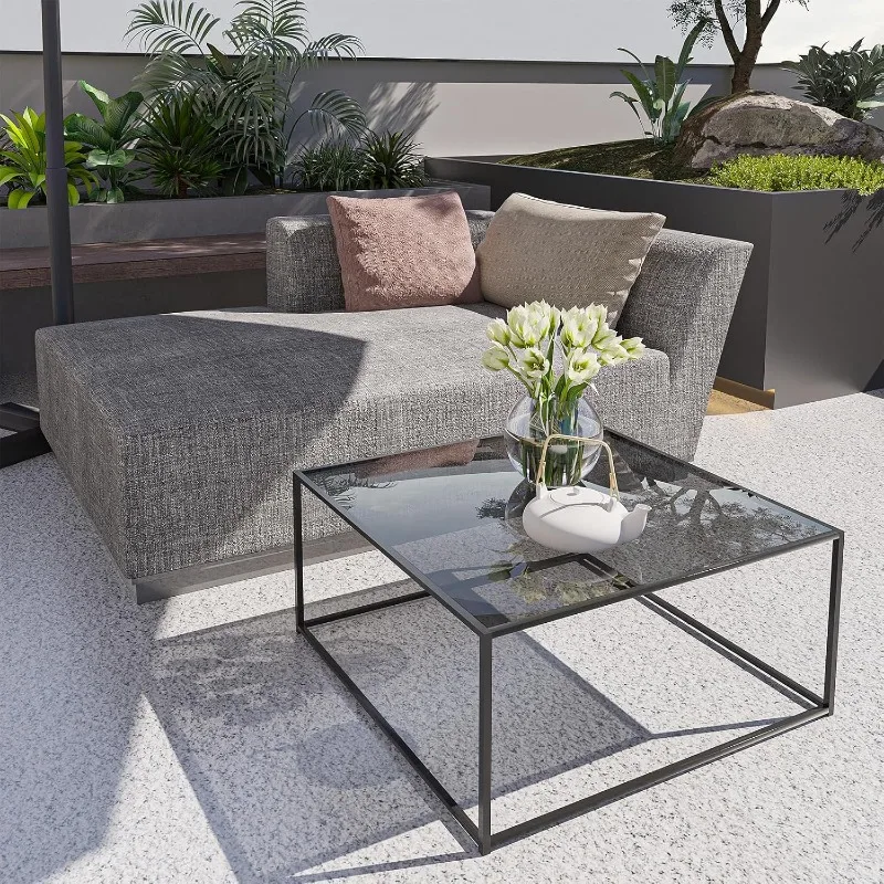 Glass Coffee Tables for Living Room Square Modern Center Table for Small Space,Tempered Glass-top with Sturdy Metal Frame S 6