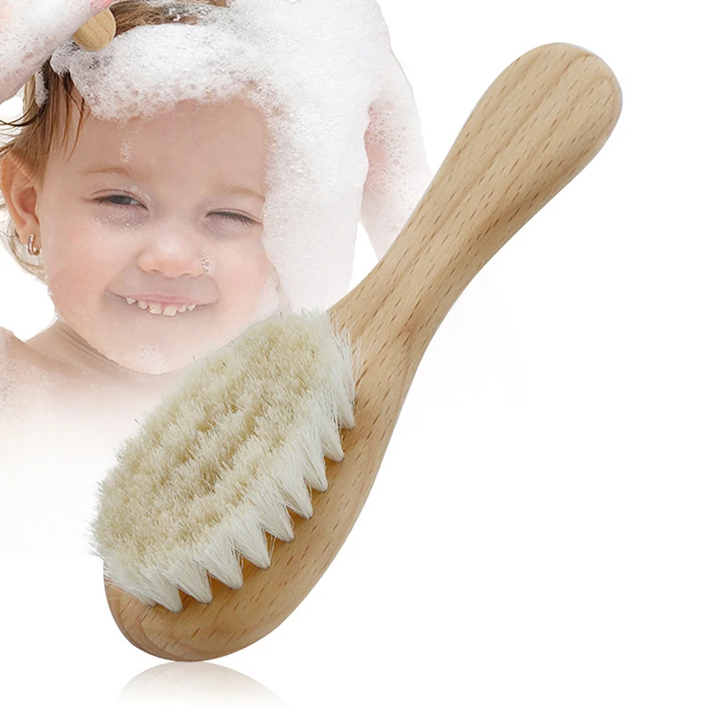 Description Picture 3 of itemBaby Care Pure Natural Wool Baby Wooden Brush Comb Brush Baby Hairbrush Newborn Hair Brush Infant Comb Head Massager