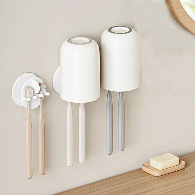Wall-mounted Toothbrush Holder With Mouthwash Cup Bathroom_voghion.com