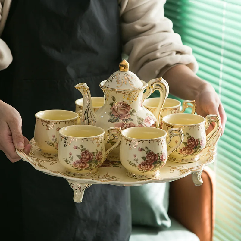 

European Luxury Noble Bone China Coffee Pot Coffee Set With Trays Tea Pot Teaware Set Top-grade Water Bottle Kitchen Accessories