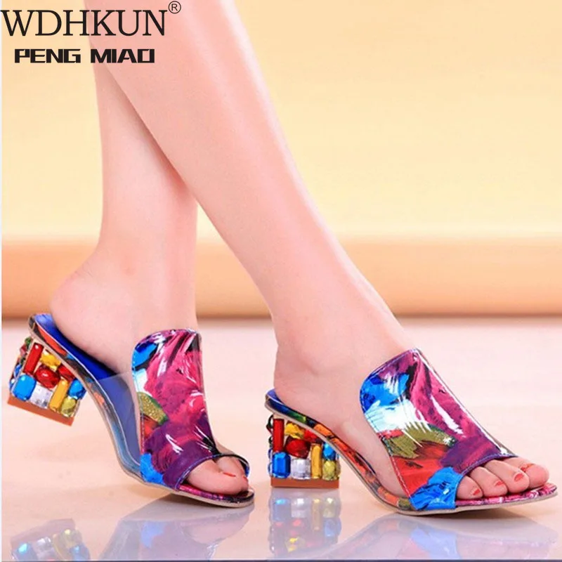 Women Sandals comfortable sandals Crystal Sandals Ladies Open Toe Sandals Square Heels Spring Summer Shoes Sandalia Feminina