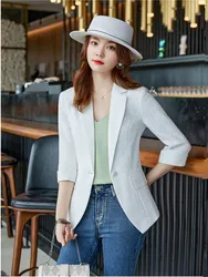 Spring Summer 2024 New Fashion Women Coat Half Sleeve Suit Office Ladies Overcoat Female Blazer Thin White Top Cardigan